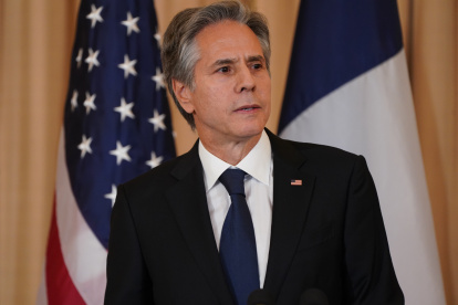 Washington (United States), 01/12/2022.- United States Secretary of State Antony Blinken makes remarks at a luncheon hosted by himself and US Vice President Kamala Harris honoring President Emmanuel Macron of France at the Department of State, in Washington, DC, USA, 01 December 2022. (Francia, Estados Unidos) EFE/EPA/Leigh Vogel / POOL