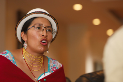 Manuela Daquilema, candidata al Consejo de Participación Ciudadana y Control Social como representante de los pueblos y nacionalidades. Es ingeniera en Marketing, especializada en Comunicación Intercultural con enfoque de Género.