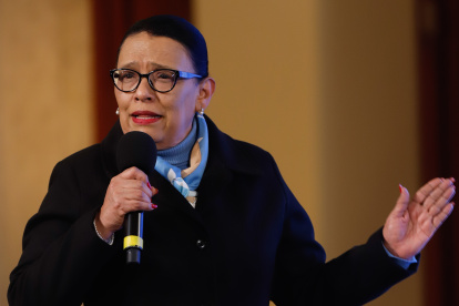 La secretaria de Seguridad y Protección Ciudadana, Rosa Icela Rodríguez, habla durante la rueda de prensa diaria de Presidencia, en el Palacio Nacional de la Ciudad de México (México). Imagen de archivo. EFE/ Isaac Esquivel