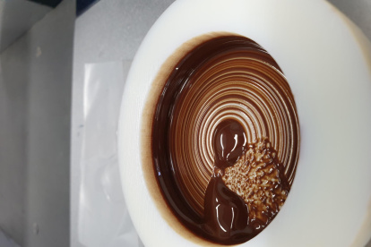 Imagen de microscopio de chocolate negro fundido. Imagen: Siavash Soltanahmadi/Escuela de Ciencias de la Alimentación y Nutrición de Leeds (Reino Unido).