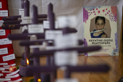 .- Vista hoy del retrato de una víctima de feminicidio durante una rueda de prensa de la Asociación Latinoamericana para el Desarrollo Alternativo (ALDEA), en Quito (Ecuador).