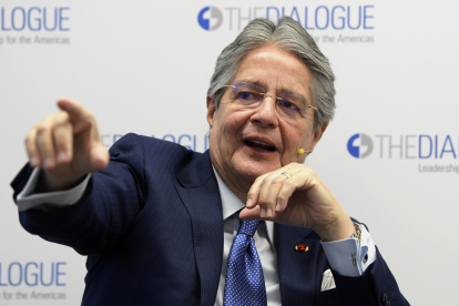 Fotografía de archivo en la que se registró al presidente de Ecuador, Guillermo Lasso, quien aseguró este domingo que en su Gobierno, que comenzó en mayo de 2021, se han incautado más de 300 toneladas de droga al narcotráfico.
