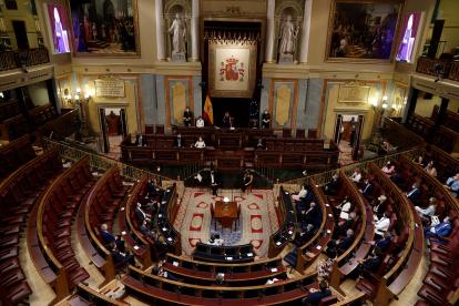Vista general durante el acto solemne por el Día de las Víctimas del Terrorismo celebrado este domingo en el Congreso de los Diputados. EFE/J.J. Guillén