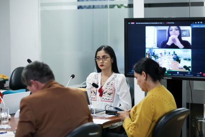 Sesión. Solo unos pocos asambleístas acompañan a la presidenta Viviana Veloz en la sala de sesiones. Los demás asisten vía Zoom y desaparecen cuando quieren.
