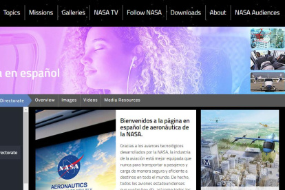 Captura de pantalla del portal web de la NASA.