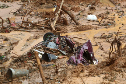 Destrozos. Zona afectada por las fuertes lluvias, en Sao Sebastiao.