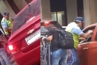 Agente de ATM agredió a un conductor en la 9 de Octubre con Pichincha.