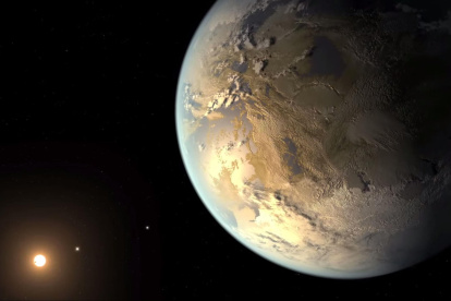Fotografía cedida por la NASA donde se aprecia una representación artística de Kepler-186f, el primer planeta validado del tamaño de la tierra en orbitar una estrella distante en la zona habitable.