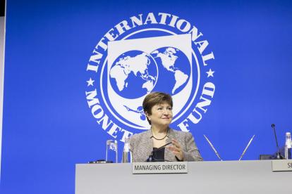 La directora del FMI, Kristalina Georgieva, en una conferencia.