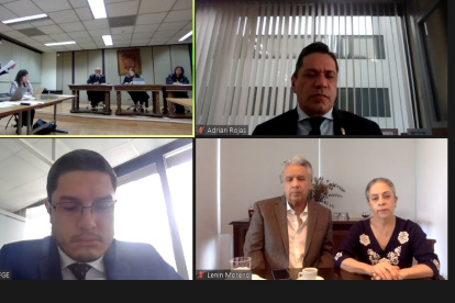 Diligencia. El expresidente Lenín Moreno se presentó en la audiencia de habeas corpus desde Paraguay.