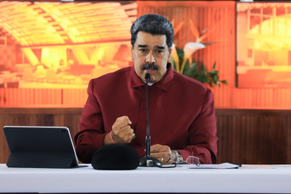 El presidente de Venezuela, Nicolás Maduro, mientras se reúne con la dirección del Partido Socialista Unido de Venezuela (Psuv), el 20 de marzo de 2023