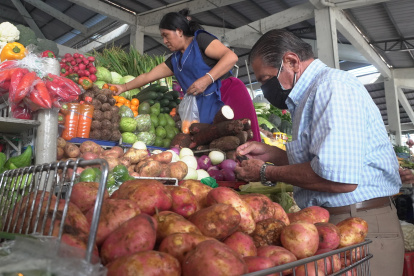 Mercado.- Una persona cuenta el dinero para pagar la compra de alimentos.