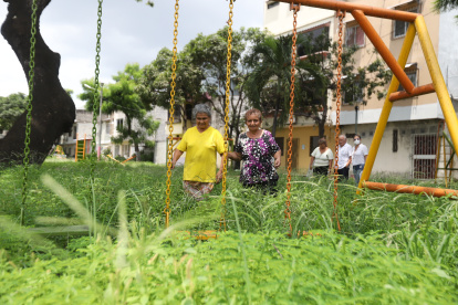 El monte ha cubierto los diferentes parques de la ciudad, como el ubicado en las manzanas 26, 27 y 24 de la Alborada XIII etapa, donde los juegos infantiles han desaparecido.