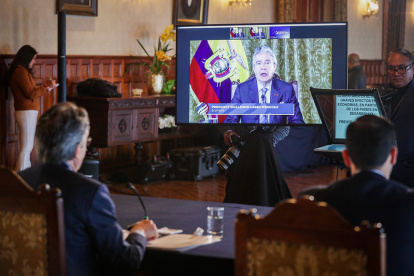 El presidente de la República, Guillermo Lasso, en una intervención oficial.