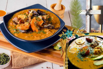 Fanesca de mariscos (a la izq.), y Fanesca de pescado picudo (a la derecha).