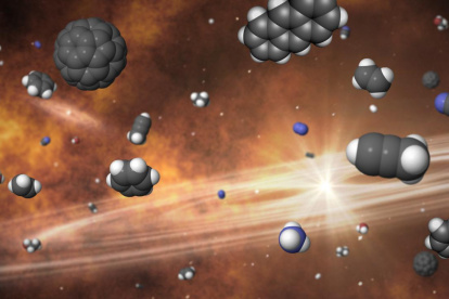 Recreación facilitada por el Instituto de Astrofísica de Canarias de una "sopa de moléculas prebióticas".
