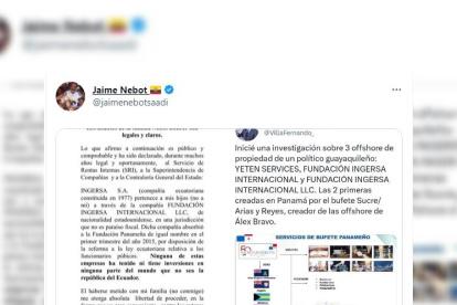 Cruce de tuits entre el asambleísta Fernando Villavicencio y el líder del Partido Social Cristiano, Jaime Nebot.