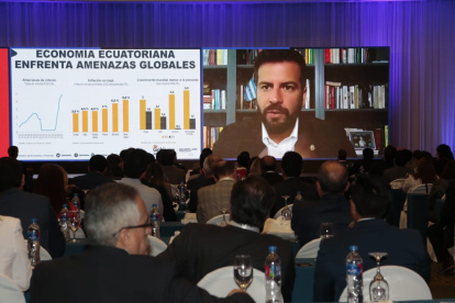 El ministro de Finanzas, Pablo Arosemena, en su ponencia de manera virtual este 4 de mayo de 2023.