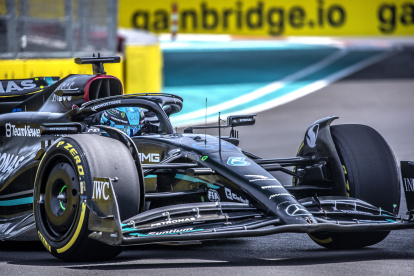 Miami Gardens (United States), 05/05/2023.- British Formula One driver George Russell of Mercedes-AMG Petronas in action during the practice sessions for the Formula 1 Miami Grand Prix at the Miami International Autodrome in Miami Gardens, Florida, USA, 05 May 2023. The 2023 Formula 1 Miami Grand Prix takes place on 07 May 2023. (Fórmula Uno, Estados Unidos, Roma) EFE/EPA/CRISTOBAL HERRERA