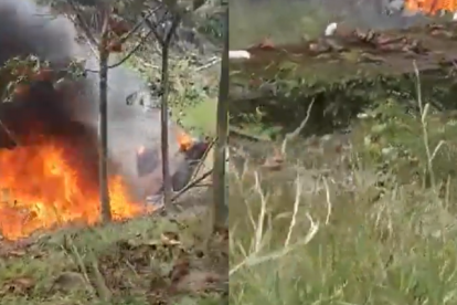 Imágenes de la aeronave en medio de las llamas tras el accidente.