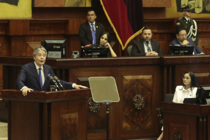 El presidente Lasso acudió el 16 de mayo de 2023 a la Asamblea para defenderse en el juicio político que se desarrollaba en su contra.
