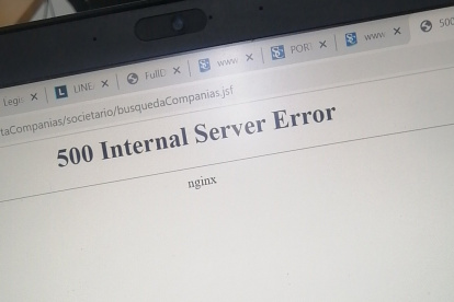 Captura de pantalla de error en la página de la Superintendencia de Compañías.