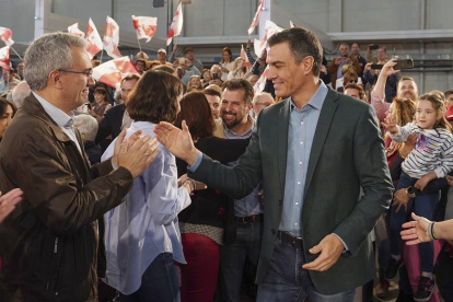 El secretario general del PSOE y presidente del Gobierno, Pedro Sánchez, este domingo durante un mitin del PSOE en Valladolid.