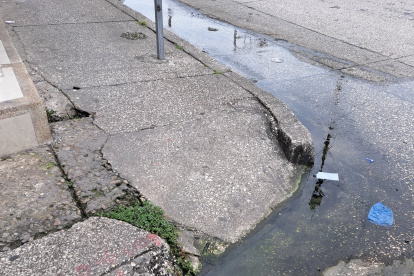 El agua de las alcantarillas se estanca en las veredas, agravando aún más la molestia.