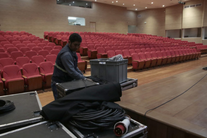 El auditorio de la Plataforma Social se alista para el informe a la nación.