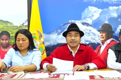 Quito. En una rueda de prensa, Leonidas Iza dijo que no será candidato.