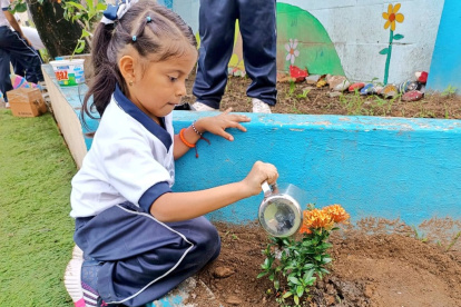 Los estudiantes sembraron plantas en sus colegios y se comprometieron a cuidarlas.