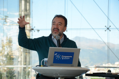 El alcalde de Quito, Pabel Muñoz, en su cuarto enlace de gestiones en el museo del agua Yaku.