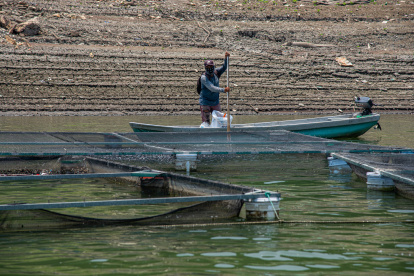 Vista general donde se observa el bajo nivel de agua en la presa Malpaso, el 19 de junio de 2023, en el municipio de Tecpatán, en Chiapas (México).