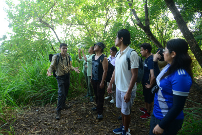 Senderismo. Siete personas guiadas por Jaime Arellano recorrieron el bosque, en la mañana del domingo pasado.