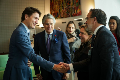Guillermo Lasso y Gustavo Manrique se reunieron con el primer ministro de Canadá, Justin Trudeau.