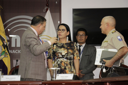 El ministro del Interior, Juan Zapata, explicó 8 de agosto de 2023, junto a la presidenta del CNE, Diana Atamaint, los avances en materia de seguridad de las elecciones.