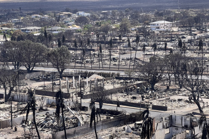 Maui (United States), 11/08/2023.- A handout photo made available by the Hawaii Department of Department of Land and Natural Resources shows an aerial view of the wildfire aftermath in Lahaina on Maui, Hawaii, on 11 August 2023 (issued 12 August 2023). Officials have said at least 80 people have died in the wildfires on Maui, Hawaii. (incendio forestal) EFE/EPA/HAWAII DEPARTMENT OF LAND AND NATURAL RESOURCES HANDOUT . HANDOUT EDITORIAL USE ONLY/NO SALES
