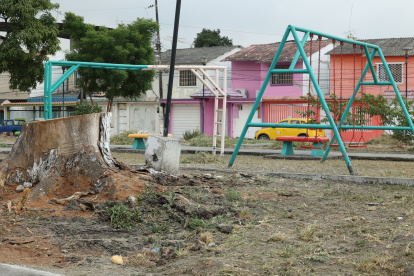 En el Parque de los Niños, de Guayacanes, se podaron los árboles y solo quedan pedazos de troncos.