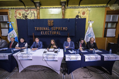 Los magistrados del Tribunal Supremo Electoral de Guatemala fueron registrados este lunes 28 de agosto, durante una conferencia de prensa, en Ciudad de Guatemala.