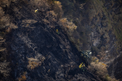 Los bomberos de Quito trabajaron en un terreno complicado para contener las llamas.