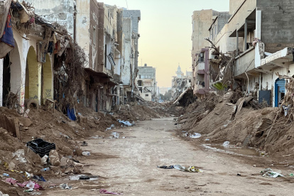 Un vecindario en ruinas en Derna, Libia.