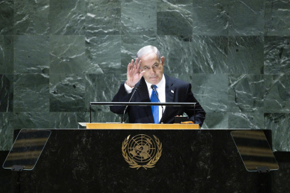 El primer ministro israelí, Benjamín Netanyahu, habló ayer en la Asamblea General de la ONU