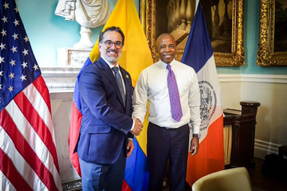 Cita. El alcalde de NY, Eric Adams, se reunió con el canciller Manrique.