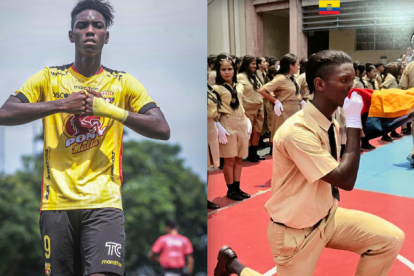 Allen Obando, juvenil delantero de Barcelona, acudió al juramento de la Bandera de Ecuador