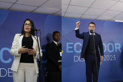 Los dos candidatos presidenciales llegaron hasta los medios públicos en Quito con chalecos antibalas