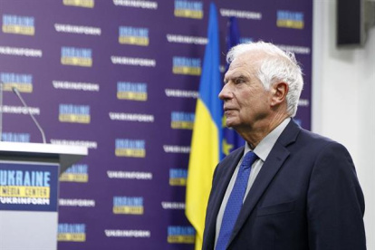 El alto representante para política exterior de la Unión Europea, Josep Borrell, durante una rueda de prensa en la Kiev este domingo.