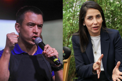 Combo de fotografías de archivo de los candidatos a la Presidencia de Ecuador, Luisa González y Daniel Noboa (i).