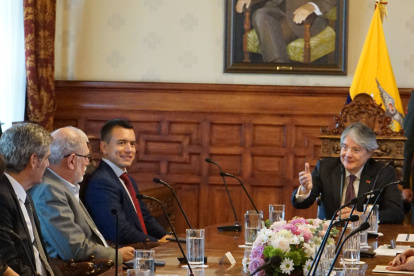 La cita. En la reunión con el presidente saliente, Guillermo Lasso, Dahik acompañó a Daniel Noboa.

René Fraga. Quito 17 octubre del 2023 Agencia ( ag - exreso ag extra )