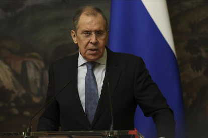 El ministro de Relaciones Exteriores de Rusia, Serguei Lavrov, en una conferencia de prensa.