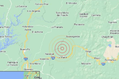 Imagen del epicentro del temblor emitida por el Instituto Geofísico.